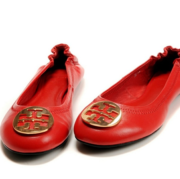 Tory Burch Other - Red Leather Ballet with Gold Log / Ballerina Flats
